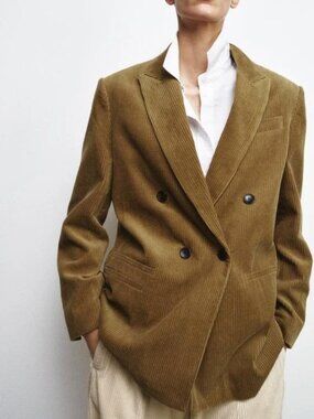 NEW ZARA OVERSIZED CORDUROY BLAZER ZW COLLECTION Olive green 5344/040
